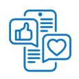 Social media marketing thin line icon: smartphone with speech bubbles that contains thumbs up, heart. Digital strategy. Pixel perfect, editable stroke. Vector illustration.